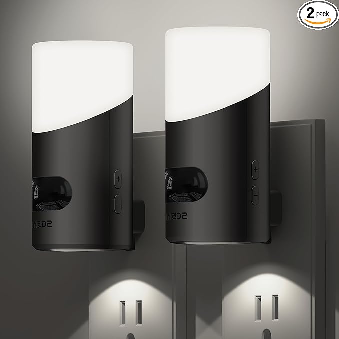 Lyridz Motion Sensor Night Light, LED Night Lights Plug into Wall, 1-150LM Dimmable Night Light Indoor for Hallway, Stairs, Bedroom, Garage, Bathroom, Toilet (Cool White, 2 Pack)