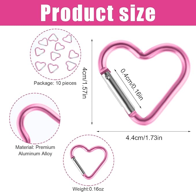 Ouligay 10pcs Cute Heart Shaped Carabiner Star Carabiner Heart Shaped Backpack Clips Key Ring Clip Heart Keychain Clip for Dog Leash Water Bottle Holder Snap Clips Keys