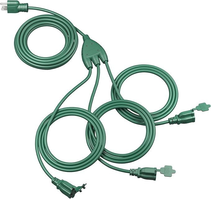 DEWENWILS Outdoor Extension Cord 1 to 3 Splitter, Total 52FT, 13A 125V 1625W 16/3C SJTW Extension Cord Waterproof Heavy Duty Cord for Holiday Decorations, Outdoor String Light, ETL Listed