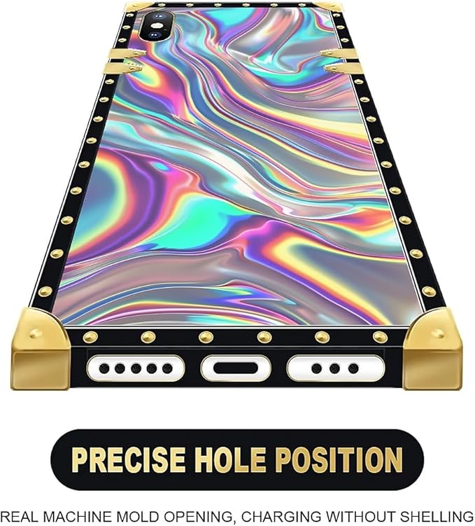 Compatible with iPhone Xs Max Case, Holographic Abstract Iridescent Textures Luxury Golden Decoration for Girl Women Soft TPU Shockproof Protective Hard PC Back for iPhone Xs Max