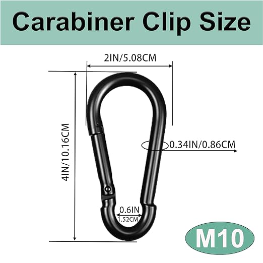 Black Carabiner, Heavy Duty Galvanized Steel Spring Snap Hook Carabiner Clips with 770LBS Holding Capacity, Ideal for Outdoor, Hammock, Swing and Travel (12PCS M10 4Inch)