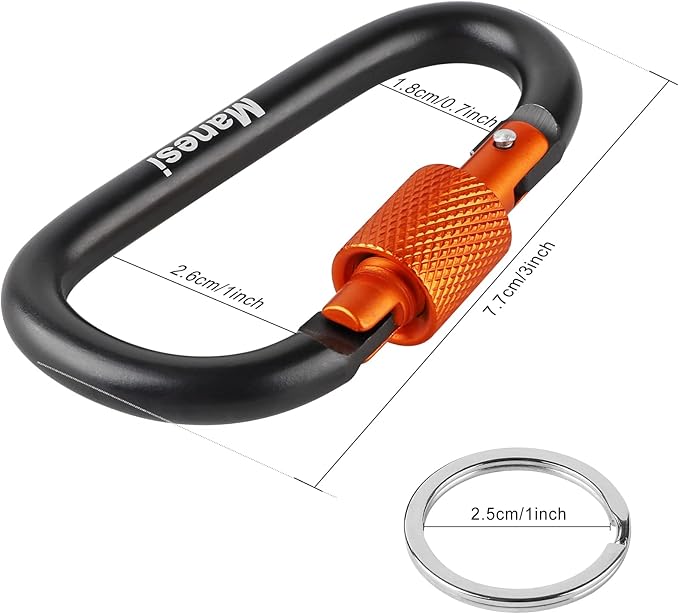 10 Pack Aluminum D Ring Key Rings Clips Locking Carabiner for Camping Fishing and Outdoor Use，Clips with Screw Gate Multicolored