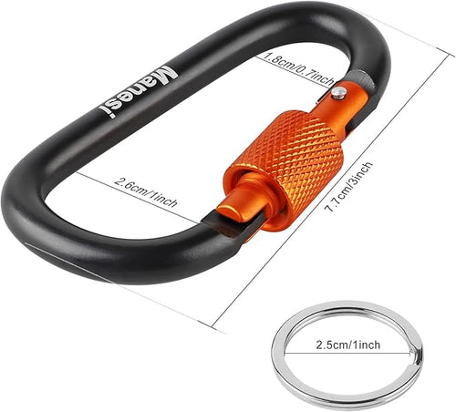 10 Pack Aluminum D Ring Key Rings Clips Locking Carabiner for Camping Fishing and Outdoor Use，Clips with Screw Gate Multicolored