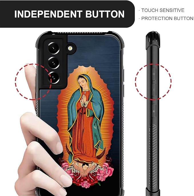 for Samsung Galaxy S22 Case, Red Virgen Guadalupe Pattern Graphic Design Girl Boy Soft Silicone Hard Acrylic Shock Protection for Samsung Galaxy S22