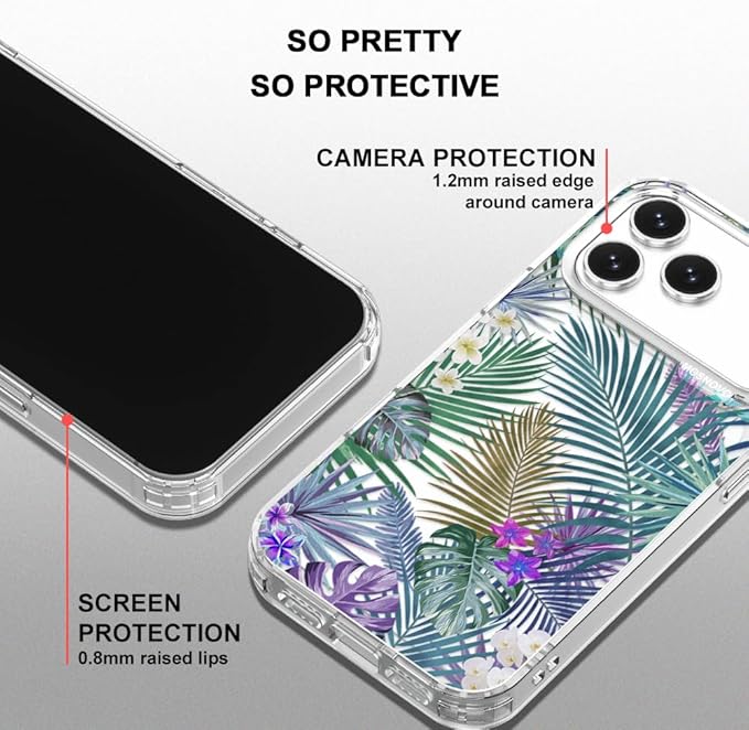 MOSNOVO for iPhone 17 Pro Max Case | Military Grade 6.6ft Drop Tested | Camera Control | Clear with Tropical Rainforests Design