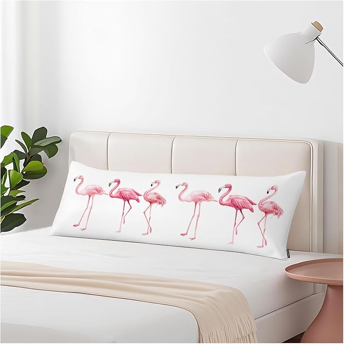 Body Pillowcases with Zipper Flamingo, Cozy Body Pillow Covers Cushion Cover 20 X 54 Inches, Tropical Flamingos Pink Outdoor Body Pillow Case for Home Bedroom Couch Sofa