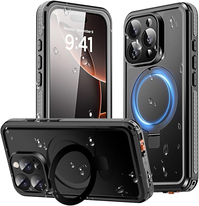 AICase Magnetic for iPhone 16 Pro Max Case Waterproof Magsafe[Ring Invisible Stand & Screen Protector][IP68 Underwater][Dropproof][Dustproof][Real 360] Shockproof Protective Phone Case 6.9''2024