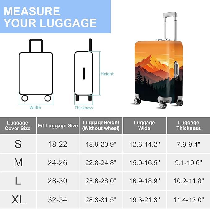 Retro Mountain Landscape Sunset Travel Luggage Cover -Stretchable Airplane Suitcase Protector Sleeve,Universal Washable Fit for 20-37 Inch Checked Baggage,Water Resistant Durable Luggage Protector