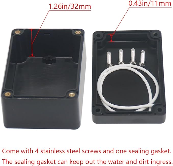 2 Pack Project Box ABS Plastic Black Electrical Boxes IP65 Waterproof DIY Electronic Junction Box Power Enclosure 3.94x2.68x1.97 inch(100 x 68 x50 mm)