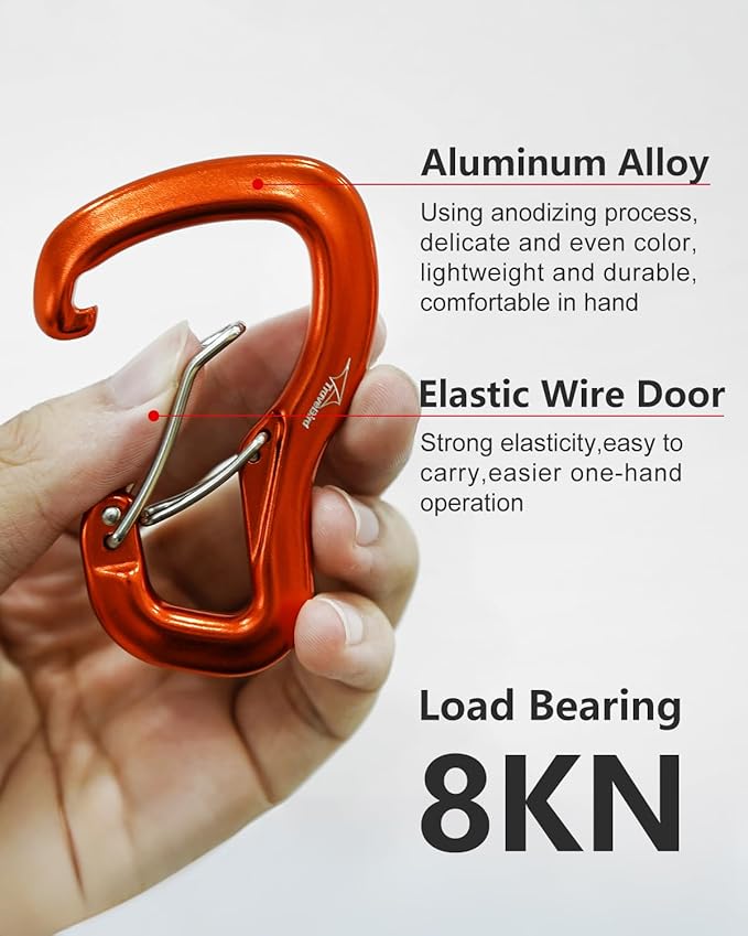 Heavy Duty Carabiner Clip Hook 8KN (1763 lbs), 2 PCS Ultra-Light Aluminum Caribeaners with Double Door D Ring Shape, for Hammock, Camping, Hiking, Backpacking, Dog Leash, Keychain Clip