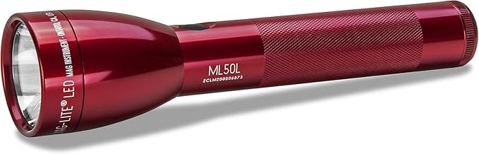 MagLite ML50L 2-Cell C LED Flashlight, Adjustable Beam, High & Low Modes, Water-Resistant - Red