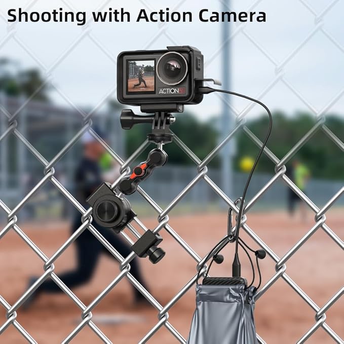 SUREWO Aluminum Cell Phone Fence Mount for iPhone, Go pro,DJI Osmo Action 5Pro/4/3/2, Insta360,Mevo Start Clip Stand for Baseball Softball Tennis Recording (Fence Mount)