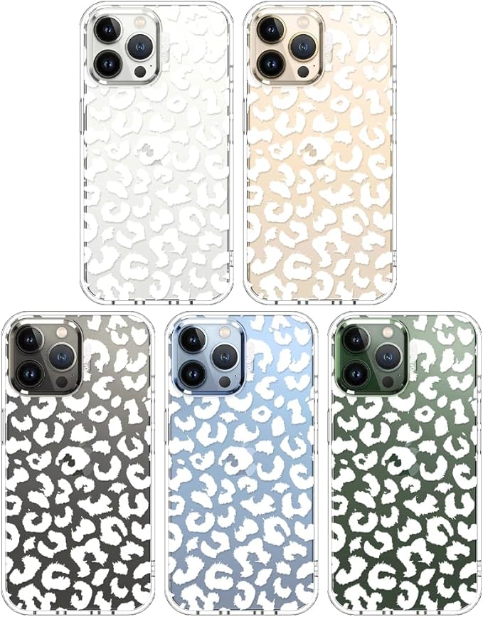 MOSNOVO Case for iPhone 13 Pro Max, [Buffertech 6.6ft Military-Grade Drop Protection] [Anti Peel Off Tech] Clear TPU Bumper Phone Case Cover Design - White Leopard Print