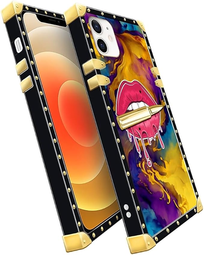 Compatible with iPhone 11 Case, Cool Corlorful Lip Marble Luxury Golden Decoration for Girl Women Soft TPU Shockproof Protective Hard PC Back for iPhone 11