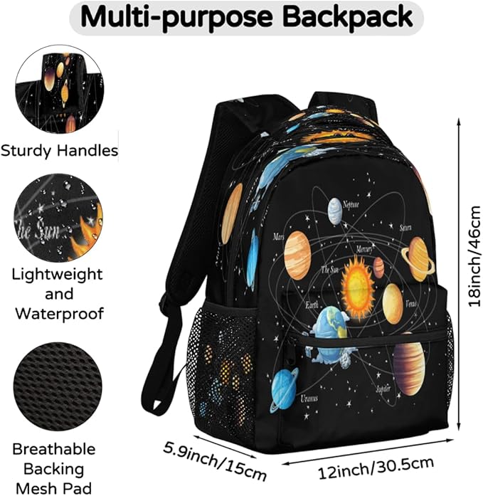 Backpacks Space Solar System School Bag Student Bookbag Adjustable Shoulder Bags Laptop Rucksack Travel Hiking Camping Daypack for Teens Girls Boys Women Men