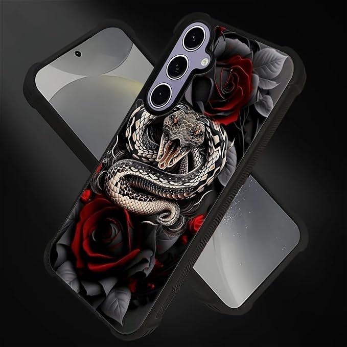 for Samsung Galaxy S24 S25 Case, Entwined Rose Snake Pattern Graphic Design Girl Boy Soft Silicone Hard Acrylic Shock Protection for Samsung Galaxy S24 S25