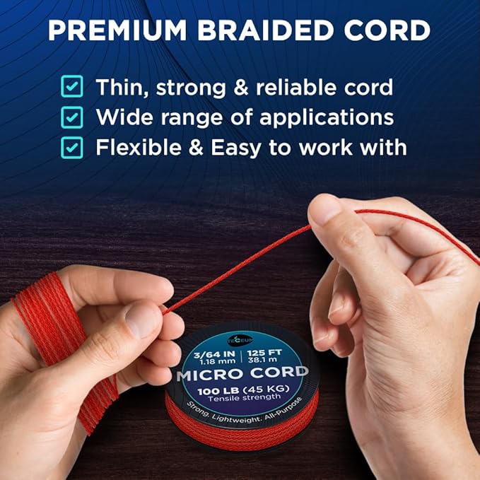 TECEUM Micro Paracord – 1.18 mm X 125 ft – Micro Utility Cord – Thin Braided Paracord Rope – Best for Crafting, DIY Projects, Fishing, Camping – Wind Chime Replacement – Survival Strong String