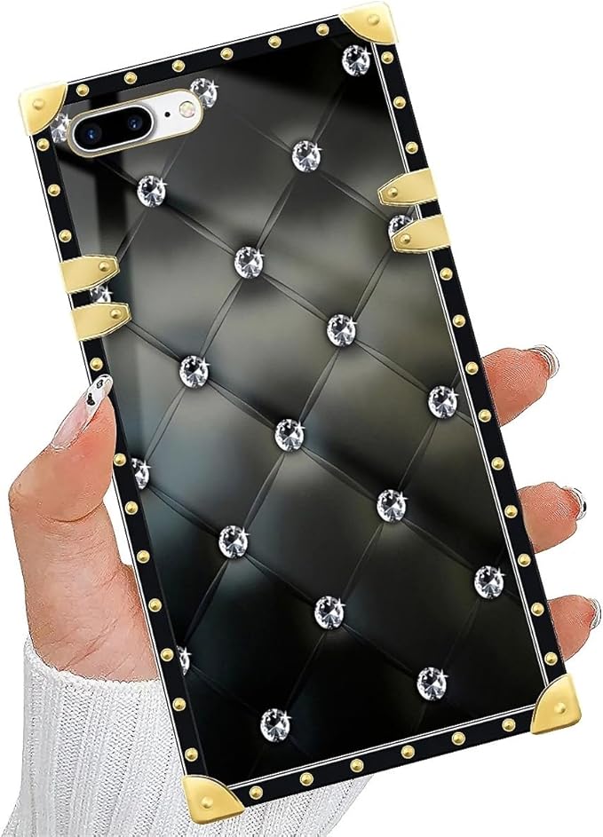Compatible with iPhone 8 Plus 7 Plus Case, Shiny Black Sofa Crystal Luxury Golden Decoration for Girl Women Soft TPU Shockproof Protective Hard PC Back for iPhone 8 Plus 7 Plus
