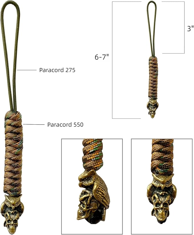 Handmade Lanyards with Brass Beads – Paracord 550 Survival Gear Leash for knives, Outdoor, and EDC Tools