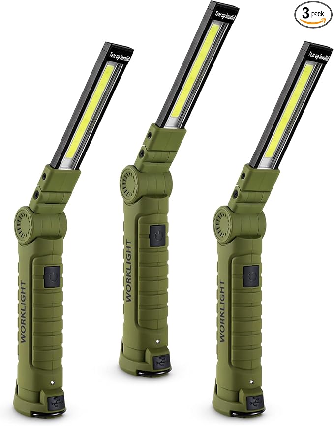 Lmaytech 3 Pack Rechargeable LED Work Lights with Magnetic Base and 360° Rotation, 5 Modes for BBQ, Camping, Reading, and Car Repair