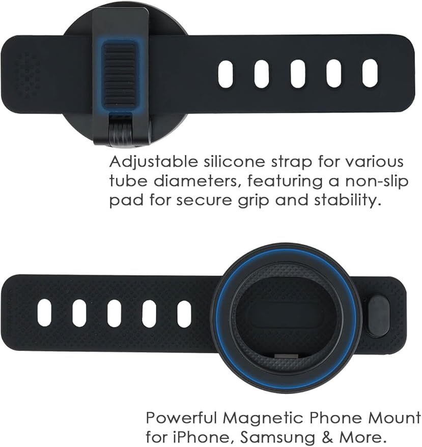 Magnetic Phone Mount for Outdoor Activities – Compatible with Golf Carts, Yachts, Strollers, and More | Adjustable Silicone Strap & Anti-Slip Design