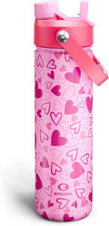 ENCOOL Valentine's Day Insulated Water Bottle with Straw Stainless Steel Water Bottle, Leak-Proof, BPA-Free, Keeps Cold for 24 Hours for Sports, Travel, School (26 oz, Sweet Hearts Pink x Pink)