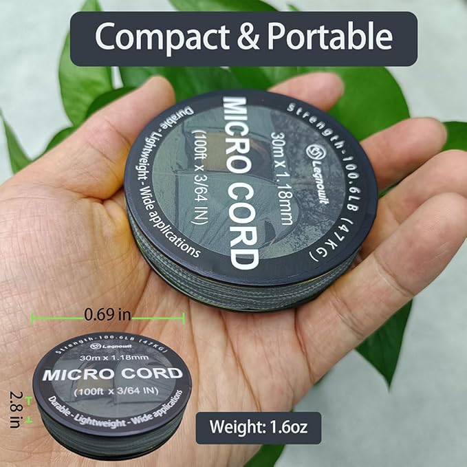 Micro Paracord, 1.18mm x 100ft Thin Mini Utility Braided Small Paracord for Crafting, DIY Project, Camping and More