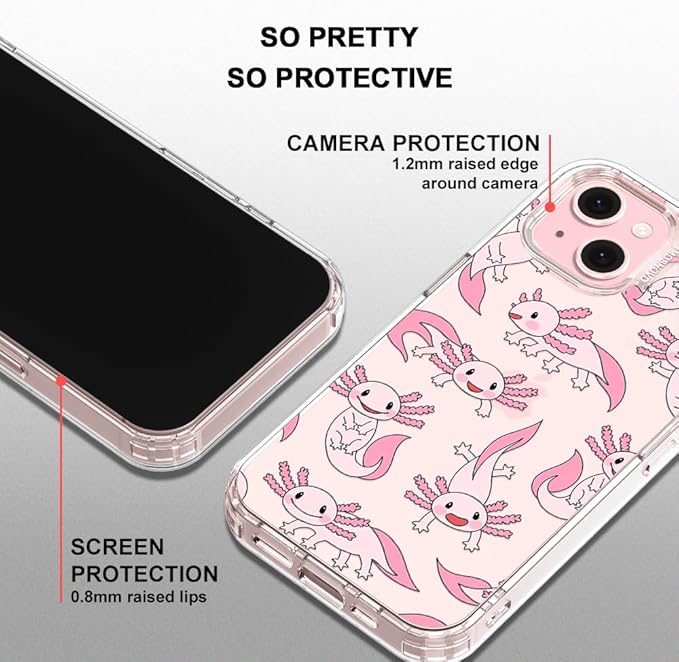 MOSNOVO Case for iPhone 15, [Buffertech 6.6ft Military-Grade Drop Protection] [Anti Peel Off Tech] Clear TPU Bumper Phone Case Cover Design - Pink Axolotl