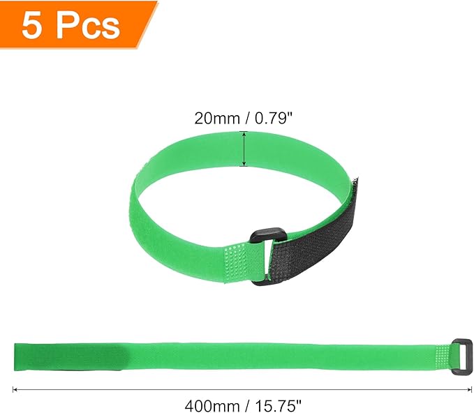 MECCANIXITY 5Pcs Reusable Battery Tie Down Straps,0.8x16" Green Nylon Multipurpose Battery Hold Down Adjustable Cinch Strap Hook Loop Fastening Tie for Quadcopters FPV RC Drone Boat Car
