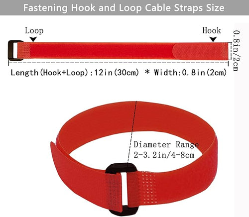 10 Pack (12 x 0.8 Inch) Reusable Fastening Cable Ties and Cable Straps Red Color,Adjustable Multi-Purpose Hook and Loop Straps Nylon Cable Ties Organizer Fastener Management Wire Straps