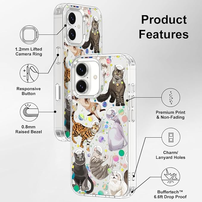 MOSNOVO for iPhone 17 Case | Military Grade 6.6ft Drop Tested | Camera Control | Clear with Space Cat Design