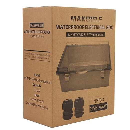 MAKERELE Outdoor Junction Box ABS Plastic Waterproof Universal Electrical Project Box Grey Enclosure with Transparent Cover 13.8×9.8×5.9inch（350×250×150mm）