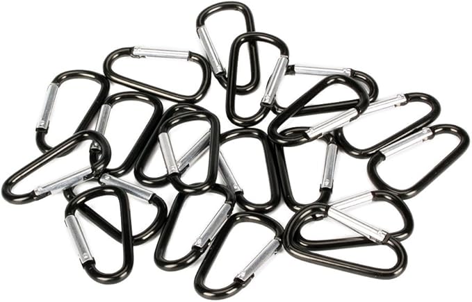 20 Pack 2.5" D Shape Aluminum Large Carabiner Clip Lock Hooks Spring Snap Keychain Spring-loaded Gate Carabiners (Black)