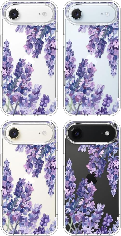MOSNOVO for iPhone Air Case | Military Grade 6.6ft Drop Tested | Camera Control | Clear with Lavender Design