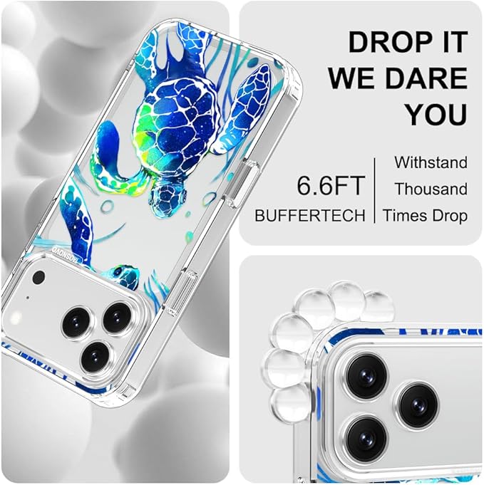 MOSNOVO for iPhone 17 Pro Max Case | Military Grade 6.6ft Drop Tested | Camera Control | Clear with Sea Turtles Design