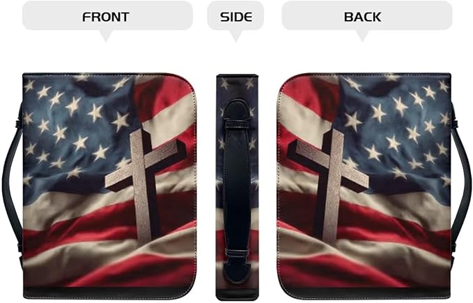 Small Bible Cover Case for Women Men American Flag and Cross PU Leather Bible Case with Bookmark Church Bag Book Carrying Case Bible Cover for Women Men Bible Case for Men Women