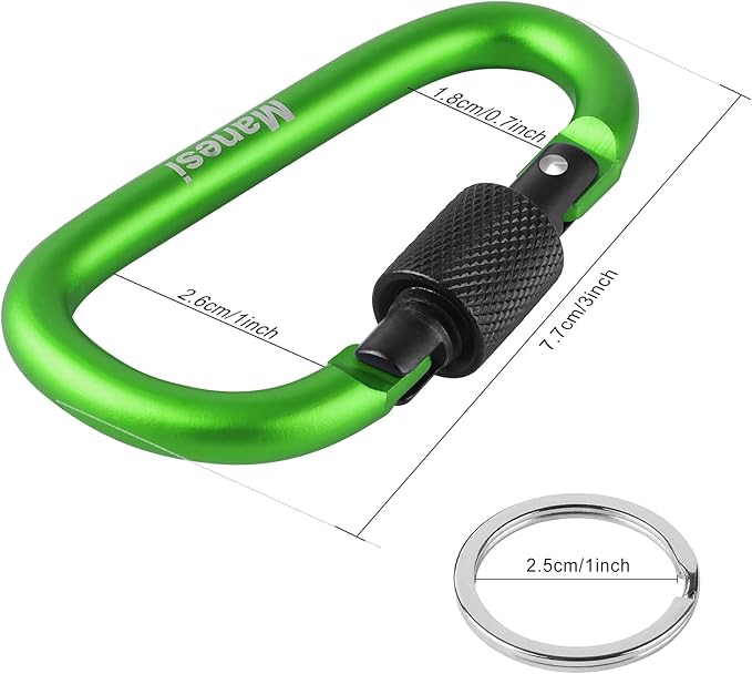 10 Pack Aluminum D Ring Key Rings Clips Locking Carabiner for Camping Fishing and Outdoor Use，Clips with Screw Gate Multicolored