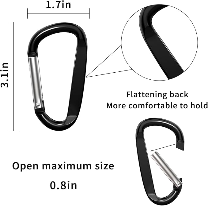 3" Aluminum Carabiner Clips, 12PCS D Ring Shape Keychain Carabiners Hook Buckle