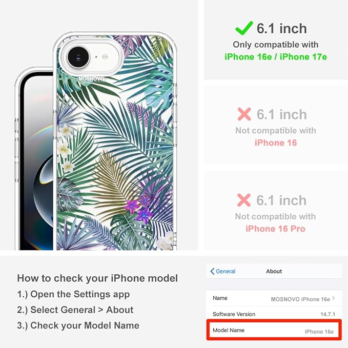 MOSNOVO for iPhone 17e Case/iPhone 16e Case, Shockproof Military-Grade Protection 6.6ft Drop Tested, Clear Phone Case for iPhone 16e / iPhone 17e, Tropical Rainforests Design