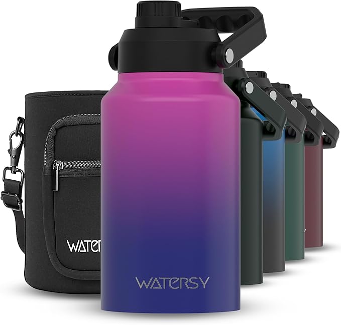 WATERSY 2/3 Gallon Water Bottle Insulated(Cold for 48 Hrs),BPA Free&Leak Proof,87oz Stainless Steel Water Jug/Flask,Big thermo,Large Water Bottle with Handle for Gym,Hiking,Camping,Gradient Purple