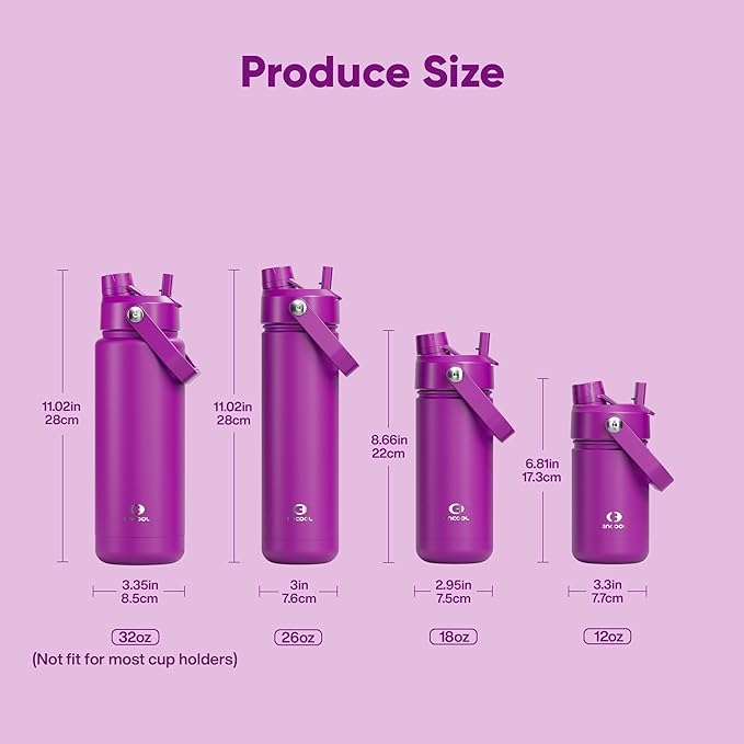 ENCOOL Insulated Water Bottle with Straw Stainless Steel Water Bottle, Leak-Proof, BPA-Free, Double Wall Vacuum Keeps Cold for 24 Hours for Sports, Travel, School (32 oz, Bright Magenta)