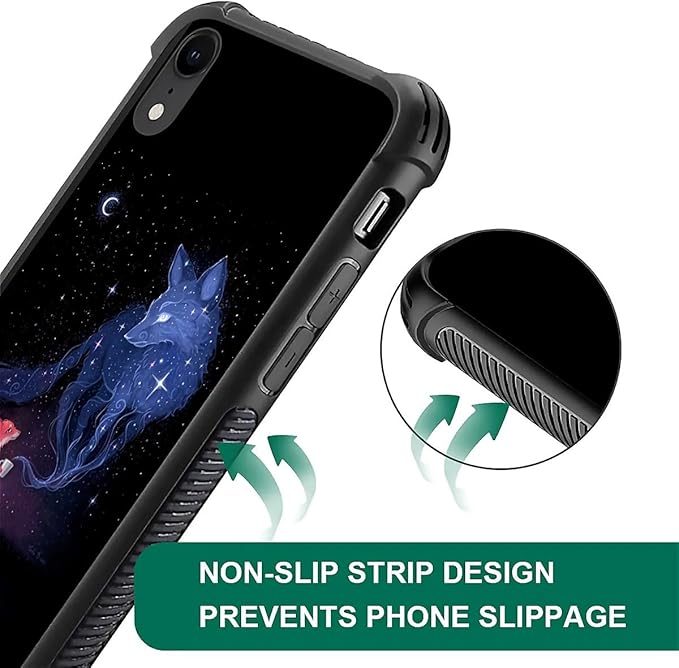 for iPhone XR Case, Galaxy Fox Wolf Pattern Graphic Design Girl Boy Soft Silicone Hard Acrylic Shock Protection for iPhone XR