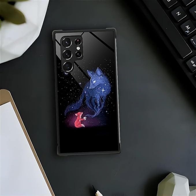 for Samsung Galaxy S23 Ultra Case, Galaxy Fox Wolf Pattern Graphic Design Girl Boy Soft Silicone Hard Acrylic Shock Protection for Samsung Galaxy S23 Ultra