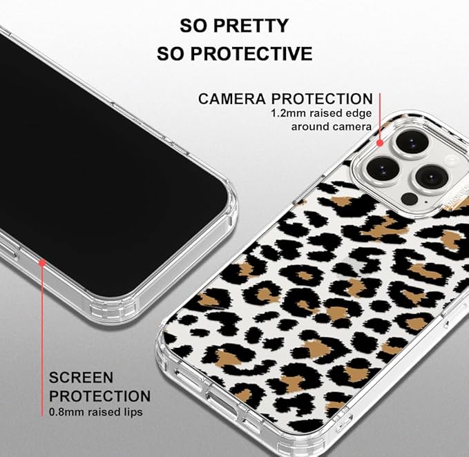 MOSNOVO Case for iPhone 15 Pro Max, [Buffertech 6.6ft Military-Grade Drop Protection] [Anti Peel Off Tech] Clear TPU Bumper Phone Case Cover Design - Leopard Print