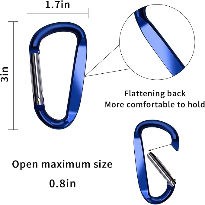 3" Aluminum Carabiner Clips, 12PCS D Ring Shape Keychain Carabiners Hook Buckle