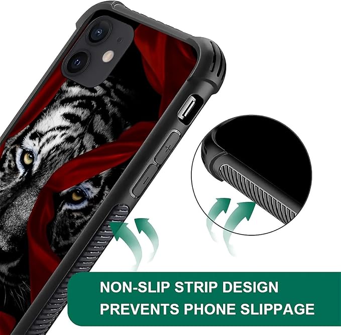 for iPhone 12/12 Pro Case, Red Ribbon Tiger Pattern Graphic Design Girl Boy Soft Silicone Hard Acrylic Shock Protection for iPhone 12/12 Pro