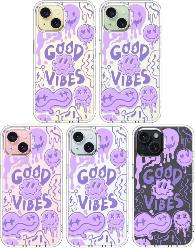 MOSNOVO Case for iPhone 15 Plus/iPhone 14 Plus, [Buffertech 6.6ft Military-Grade Drop Protection] [Anti Peel Off Tech] Clear TPU Bumper Phone Case Cover Design - Good Vibes