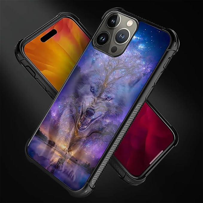 for iPhone 16 Pro Case, Wolves in The Woods Pattern Graphic Design Girl Boy Soft Silicone Hard Acrylic Shock Protection for iPhone 16 Pro