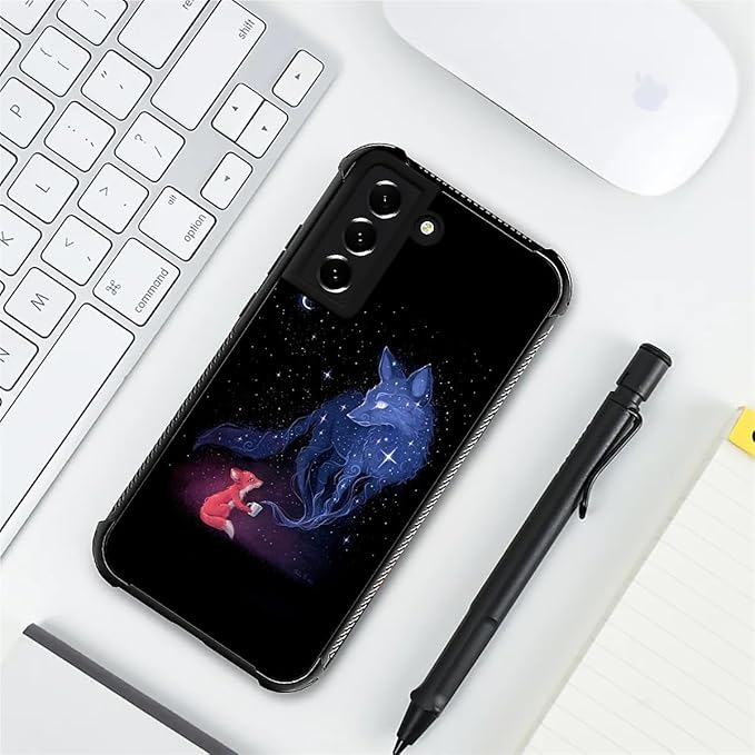 for Samsung Galaxy S21 Case, Galaxy Fox Wolf Pattern Graphic Design Girl Boy Soft Silicone Hard Acrylic Shock Protection for Samsung Galaxy S21