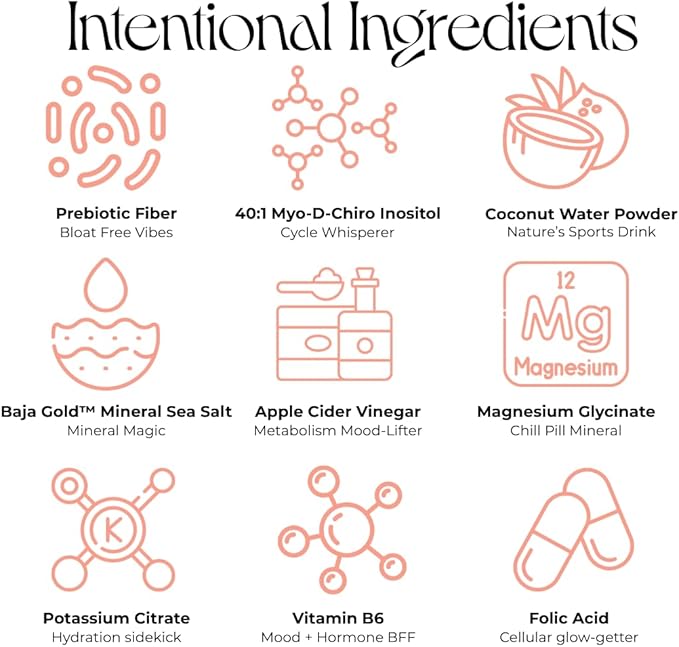 Iris Women’s Hormonal Health Daily Electrolyte Drink Mix | High Fiber, Essential B Vitamins for Mood Support | 40:1 Myo & D‑Chiro Inositol | Peach Prickly Pear, 15 Hydration Powder Packets